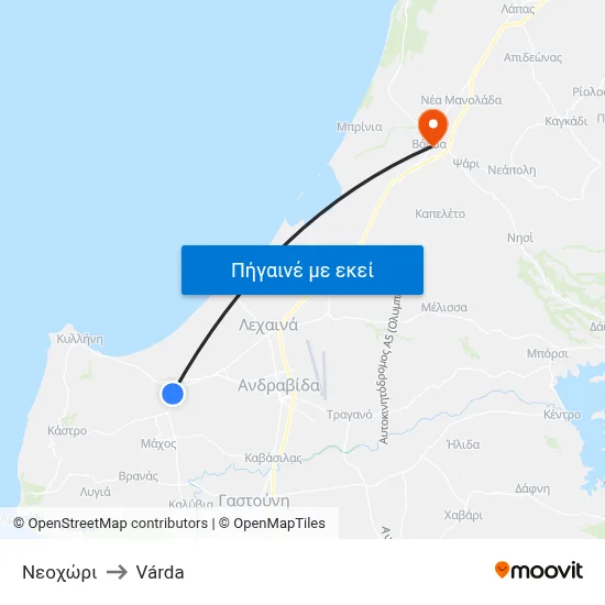 Νεοχώρι to Várda map