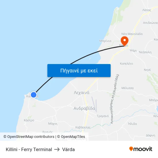 Killini - Ferry Terminal to Várda map