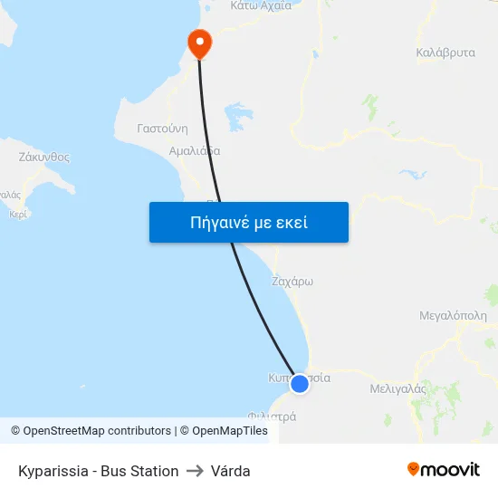 Kyparissia - Bus Station to Várda map