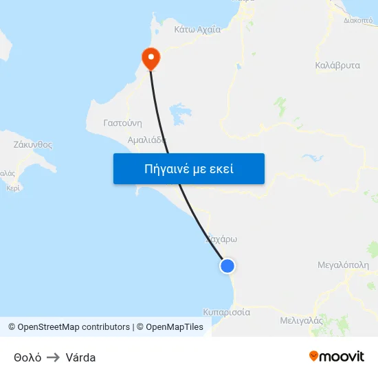 Θολό to Várda map