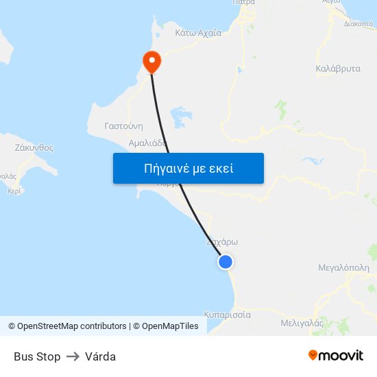 Bus Stop to Várda map