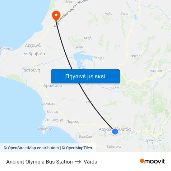 Ancient Olympia Bus Station to Várda map