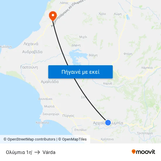 Ολύμπια 1η' to Várda map