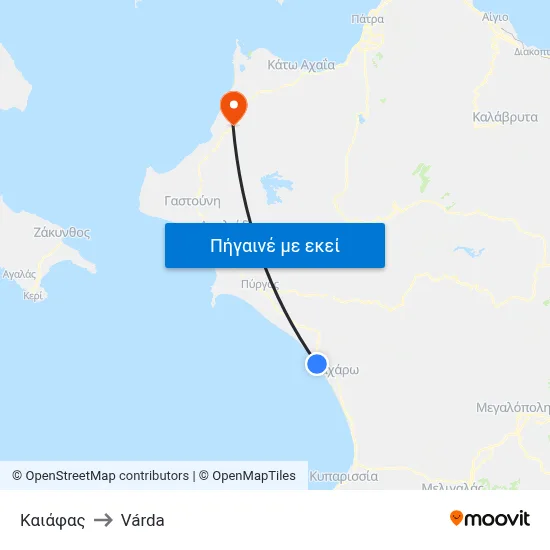 Καιάφας to Várda map
