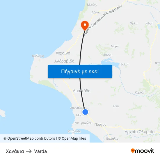 Χανάκια to Várda map