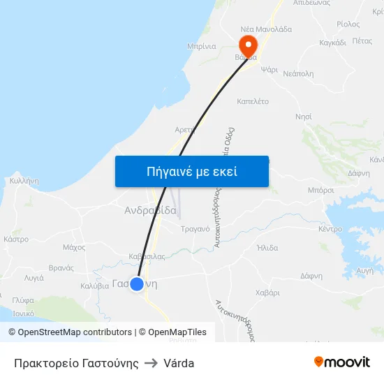Πρακτορείο Γαστούνης to Várda map