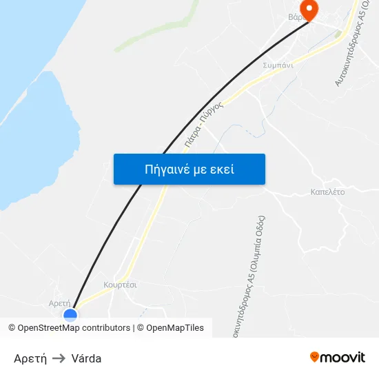 Αρετή to Várda map