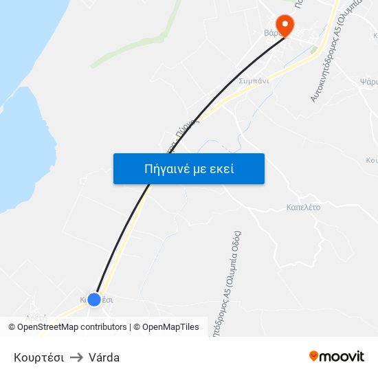 Κουρτέσι to Várda map