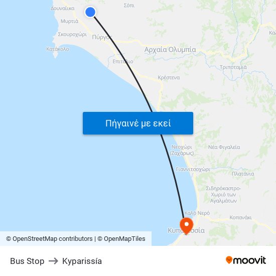 Βus Stop to Kyparissía map