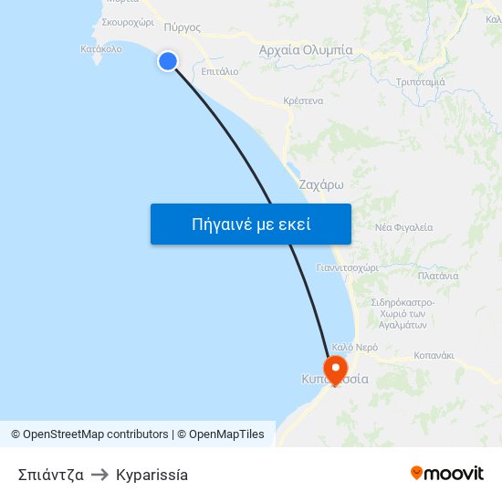 Σπιάντζα to Kyparissía map