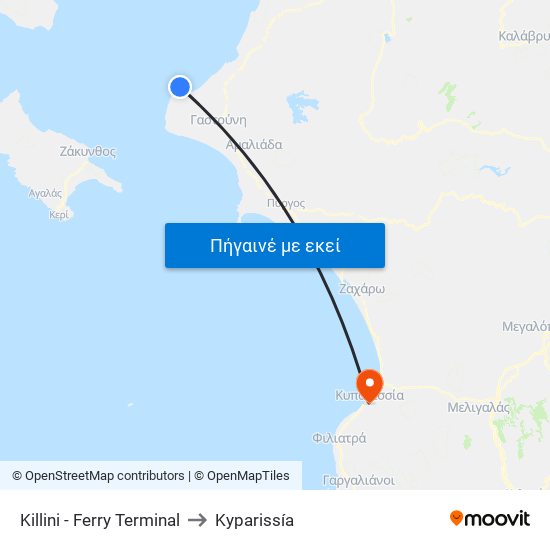 Killini - Ferry Terminal to Kyparissía map