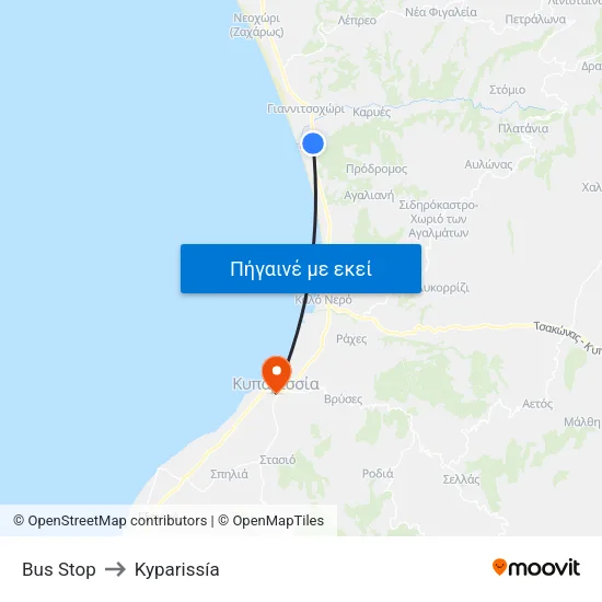 Bus Stop to Kyparissía map