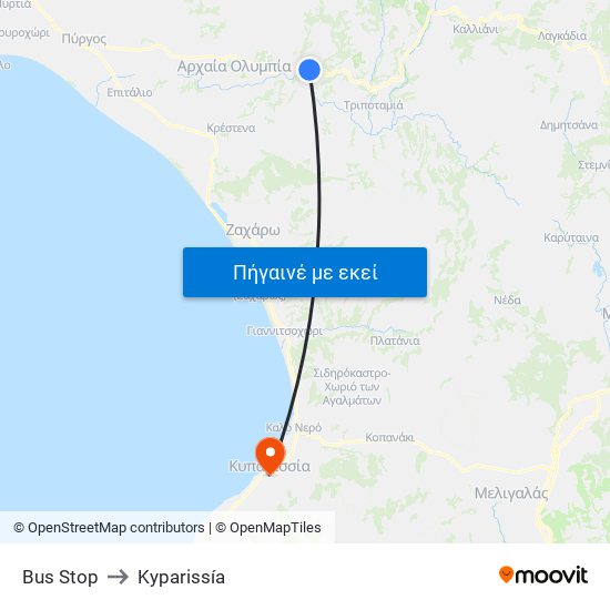 Bus Stop to Kyparissía map