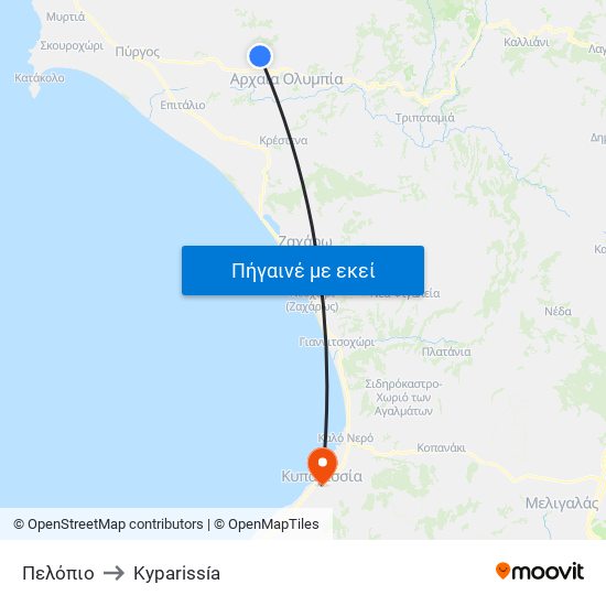 Πελόπιο to Kyparissía map