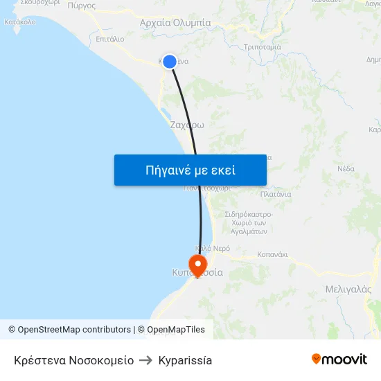 Κρέστενα Νοσοκομείο to Kyparissía map