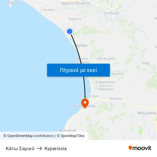 Κάτω Σαμικό to Kyparissía map