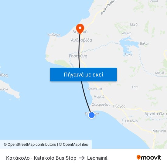 Κατάκολο - Katakolo Bus Stop to Lechainá map