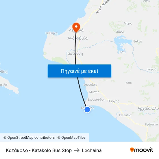 Κατάκολο - Katakolo Bus Stop to Lechainá map