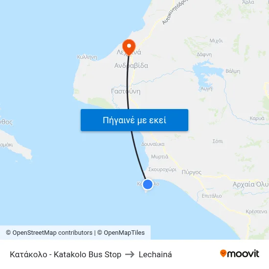 Κατάκολο - Katakolo Bus Stop to Lechainá map