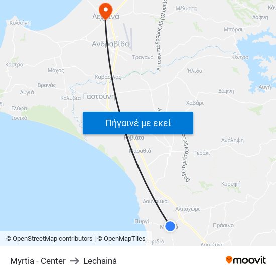 Myrtia - Center to Lechainá map