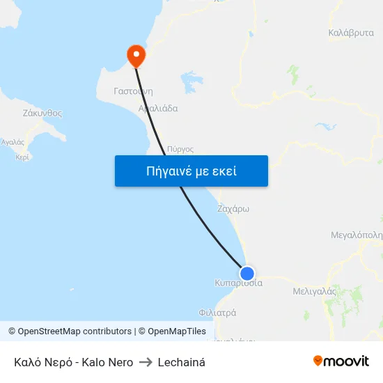 Καλό Νερό - Kalo Nero to Lechainá map