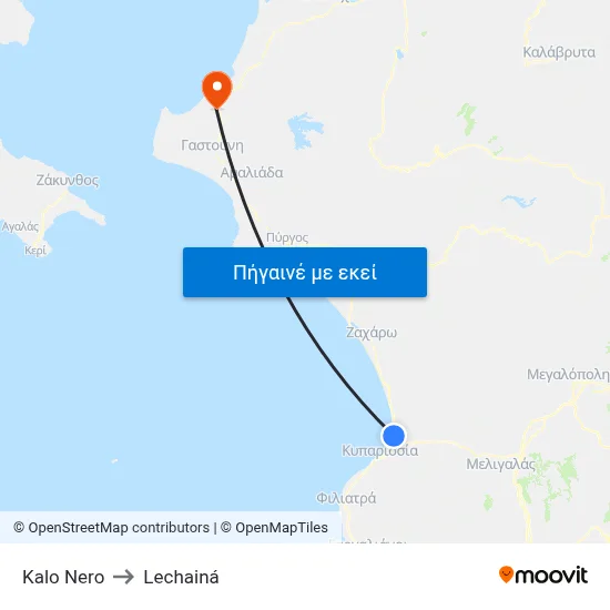 Kalo Nero to Lechainá map