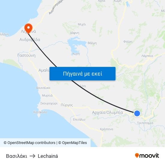 Βασιλάκι to Lechainá map