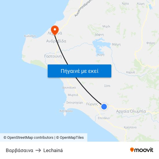 Βαρβάσαινα to Lechainá map