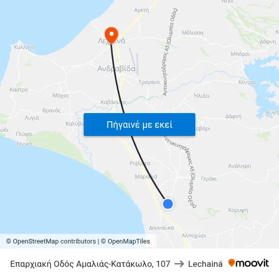 Επαρχιακή Οδός Αμαλιάς-Κατάκωλο, 107 to Lechainá map