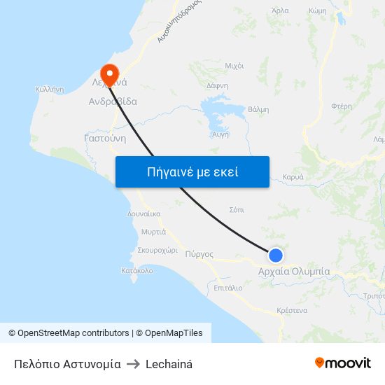 Πελόπιο Αστυνομία to Lechainá map