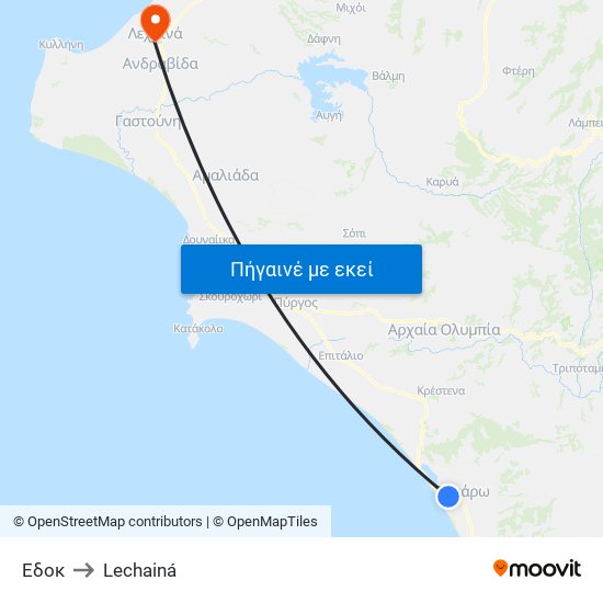 Εδοκ to Lechainá map