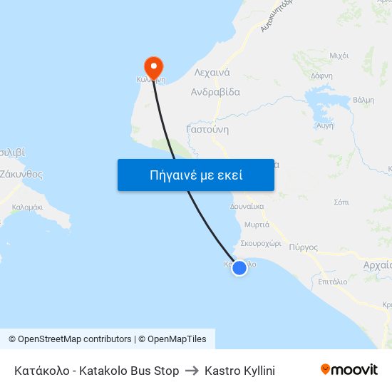 Κατάκολο - Katakolo Bus Stop to Kastro Kyllini map