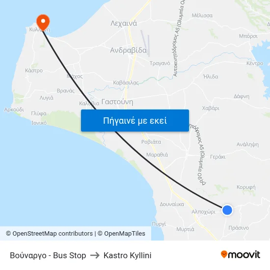 Βούναργο - Bus Stop to Kastro Kyllini map