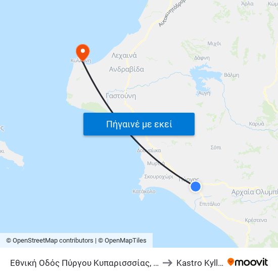 Εθνική Οδός Πύργου Κυπαρισσσίας, 229 to Kastro Kyllini map