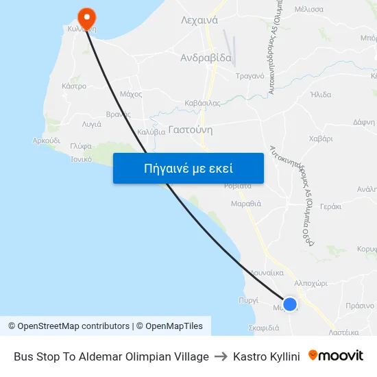 Bus Stop To Aldemar  Olimpian Village to Kastro Kyllini map