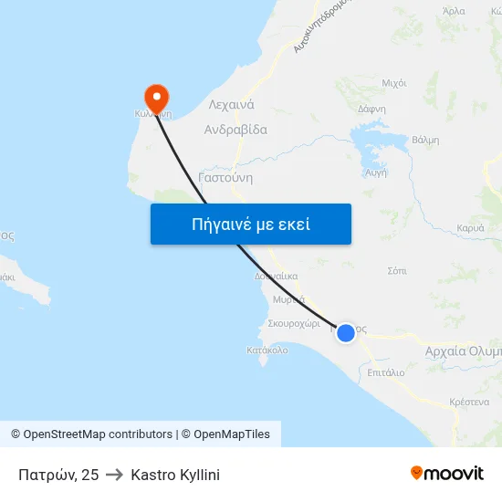 Πατρών, 25 to Kastro Kyllini map