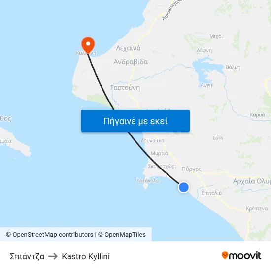 Σπιάντζα to Kastro Kyllini map