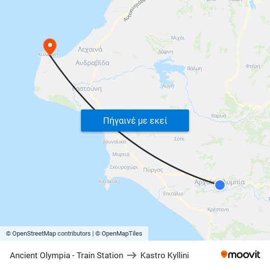 Ancient Olympia - Train Station to Kastro Kyllini map