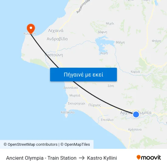 Ancient Olympia - Train Station to Kastro Kyllini map