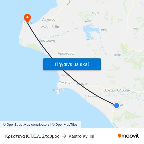 Κρέστενα Κ.Τ.Ε.Λ. Σταθμός to Kastro Kyllini map