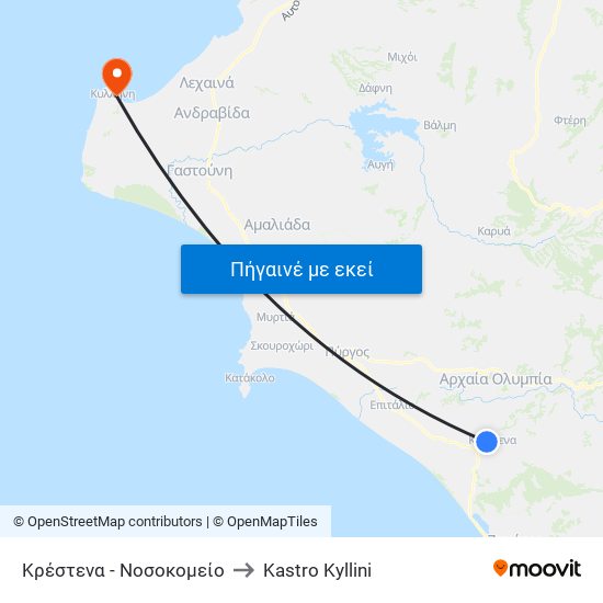 Κρέστενα - Νοσοκομείο to Kastro Kyllini map