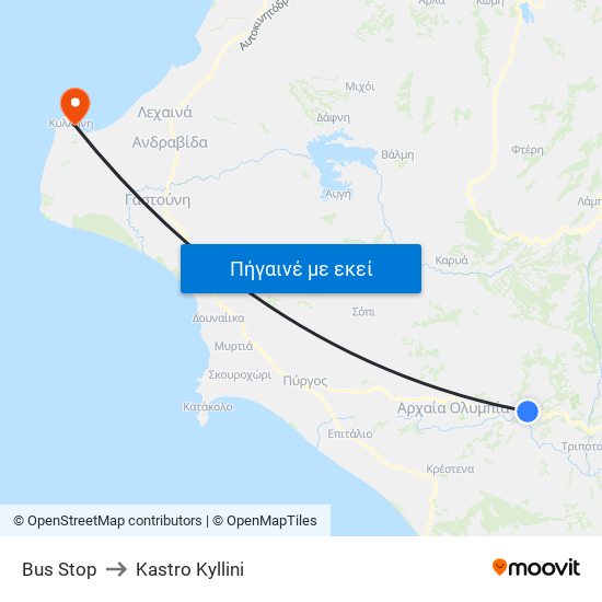 Bus Stop to Kastro Kyllini map