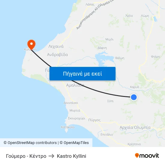 Γούμερο - Κέντρο to Kastro Kyllini map