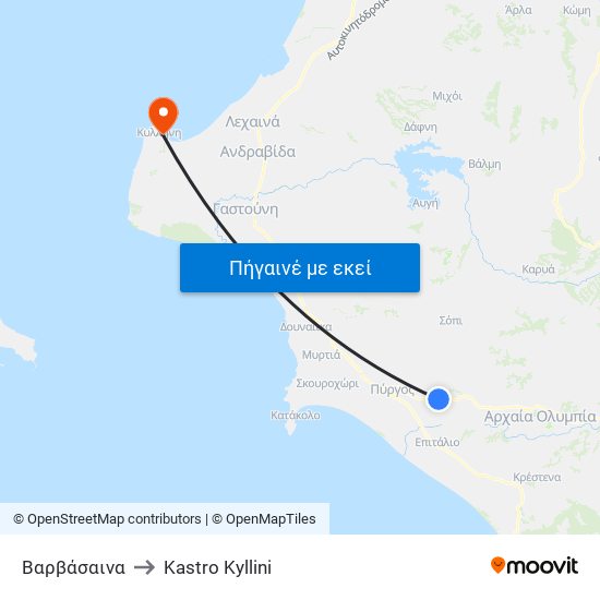 Βαρβάσαινα to Kastro Kyllini map