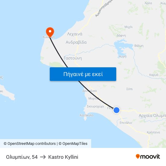 Ολυμπίων, 54 to Kastro Kyllini map