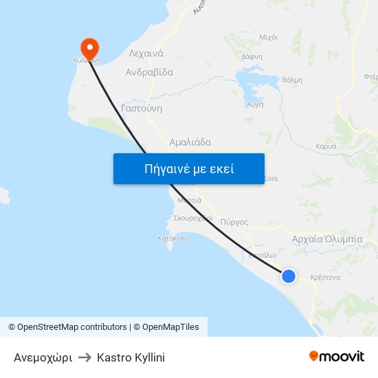 Ανεμοχώρι to Kastro Kyllini map