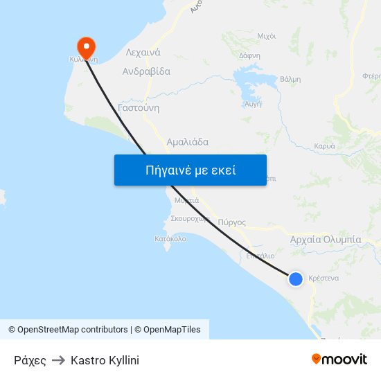 Ράχες to Kastro Kyllini map