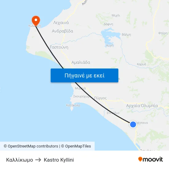 Καλλίκωμο to Kastro Kyllini map