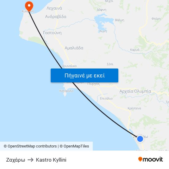 Ζαχάρω to Kastro Kyllini map