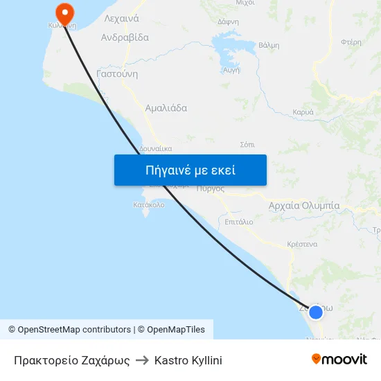 Πρακτορείο Ζαχάρως to Kastro Kyllini map